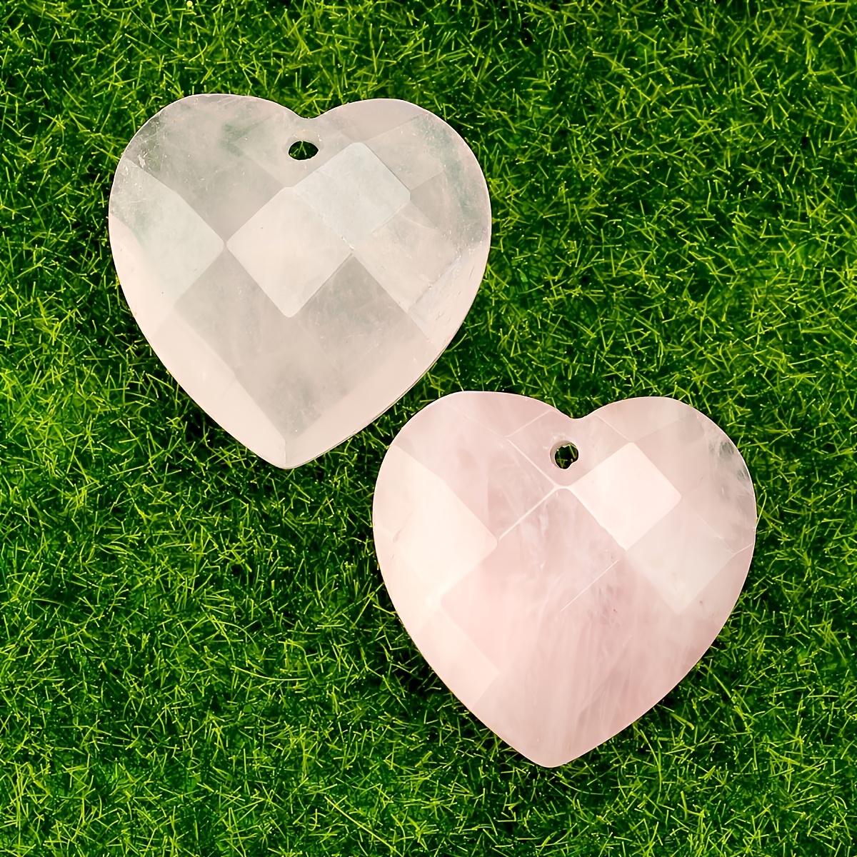 6pcs Random Rose Quartz Exquisite Faceted Heart Pendant Set